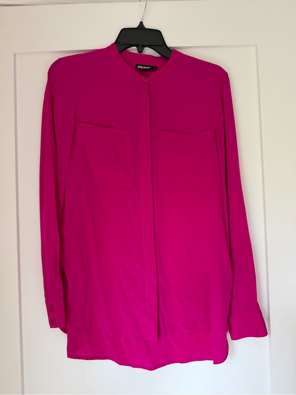 DKNY Bright Fuchsia Silk Long-Sleeve Button-Front Blouse